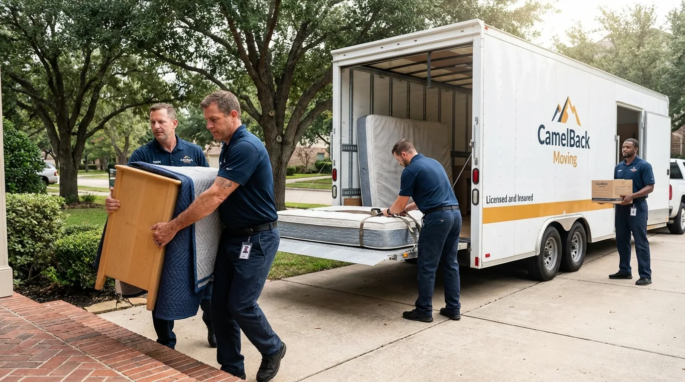 Crew loading residential truck for cross-state move from Pocola, OK